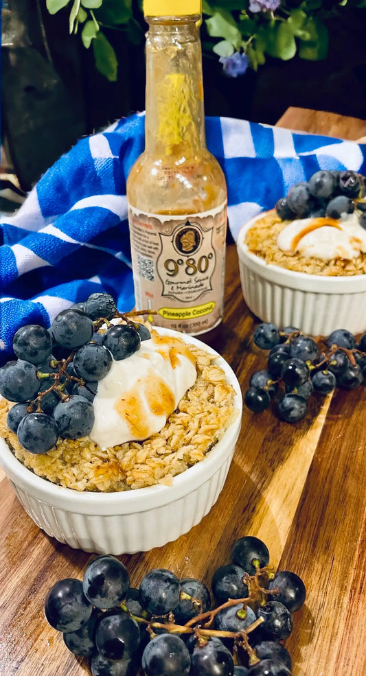 9°80° Pineapple Coconut Overnight Steel Cut Oats with 9°80 Whipped Greek Yogurt 9º80º Sauces & Marinades